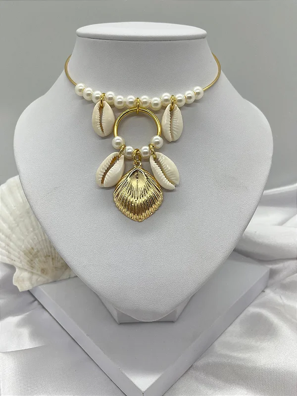 Choker Aro Concha, Pérola e Búzio