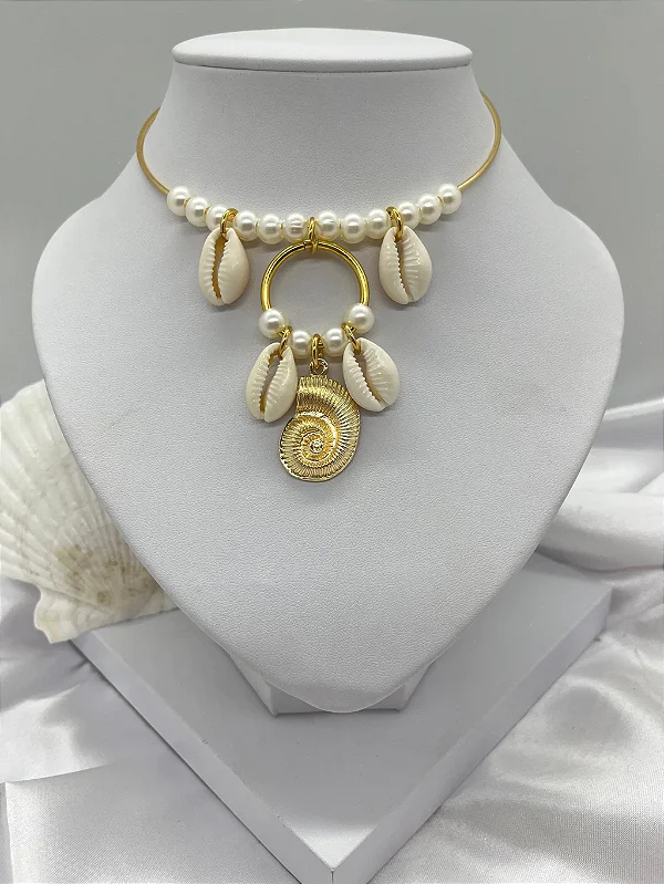 Choker Aro Caracol, Pérola e Búzio