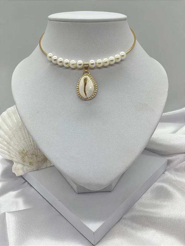 Choker Aro Búzio e Pérola