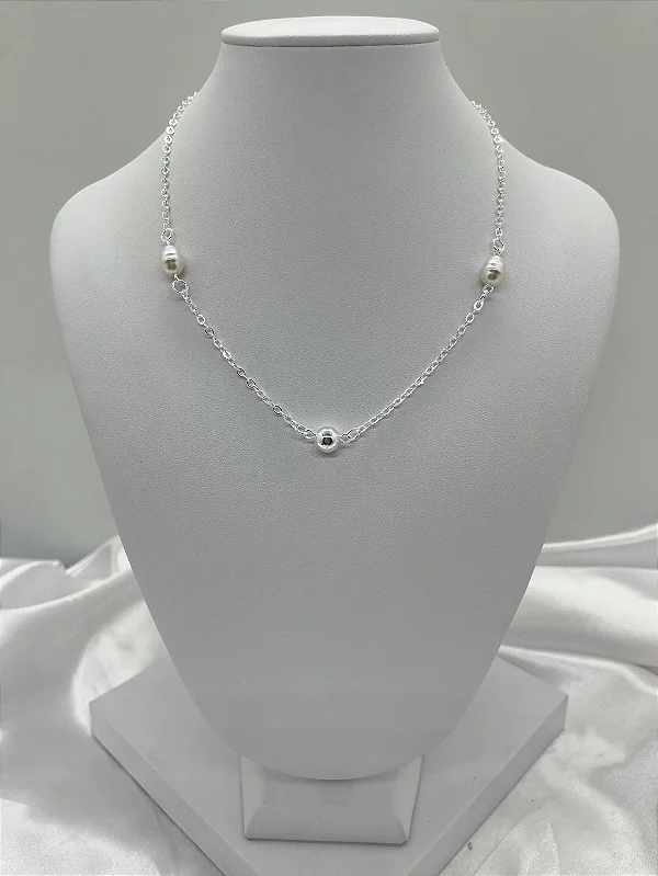 Choker Bolinha e Pérola - Folheada a Prata