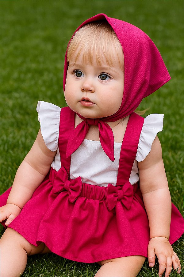 Jardineira Marsha e Urso +Lenço