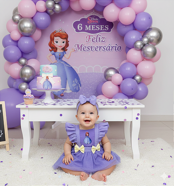Jardineira Princesa Sofia com tule +laço