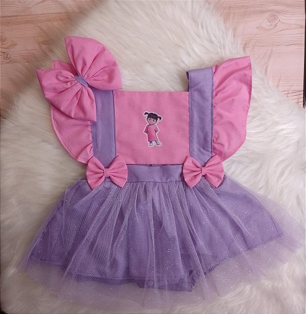 Jardineira Boo Mostro S/A Alças lilas com Tule