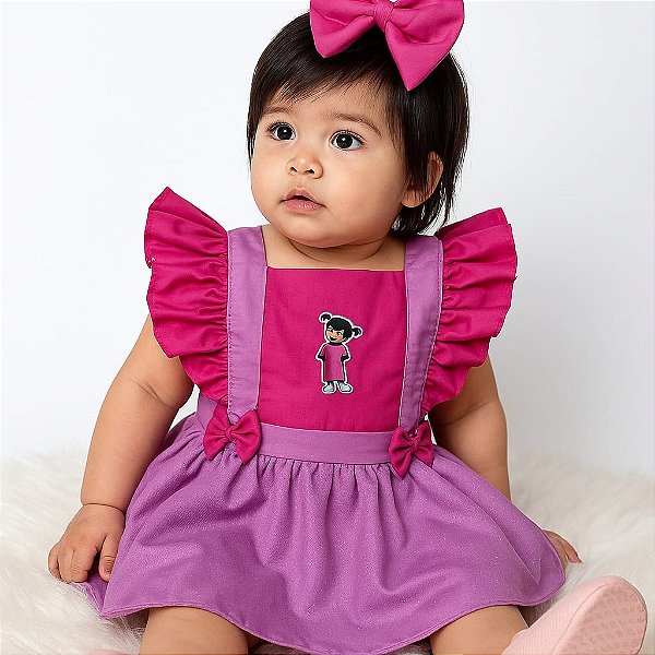 Jardineira Boo Mostro S/A Alças lilas com Tule