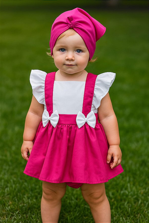 Jardineira Marsha e Urso Laço Branco+Lenço