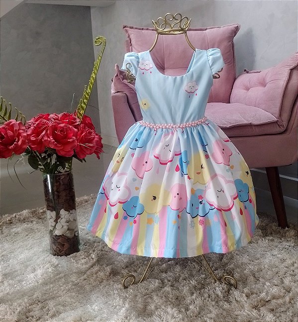 Vestido de Festa de Aniversario Chuva de Amor e Benção