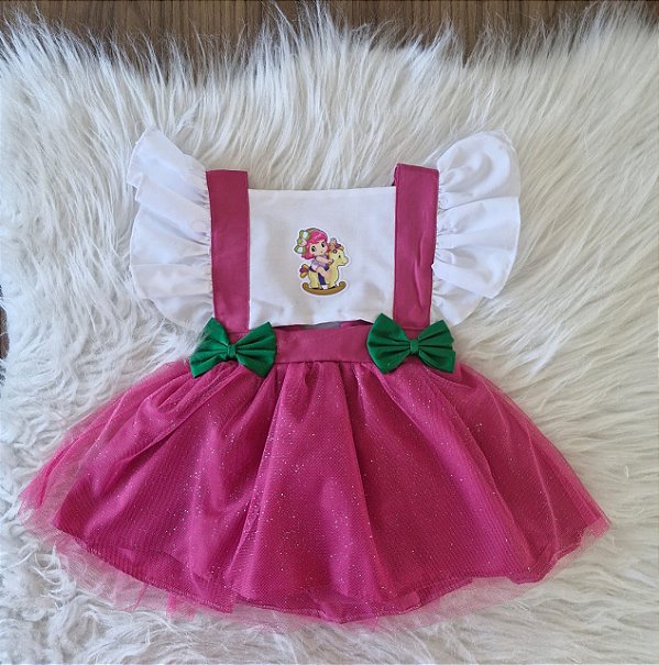 Jardineira Moranguinho  Baby com Tule+laço