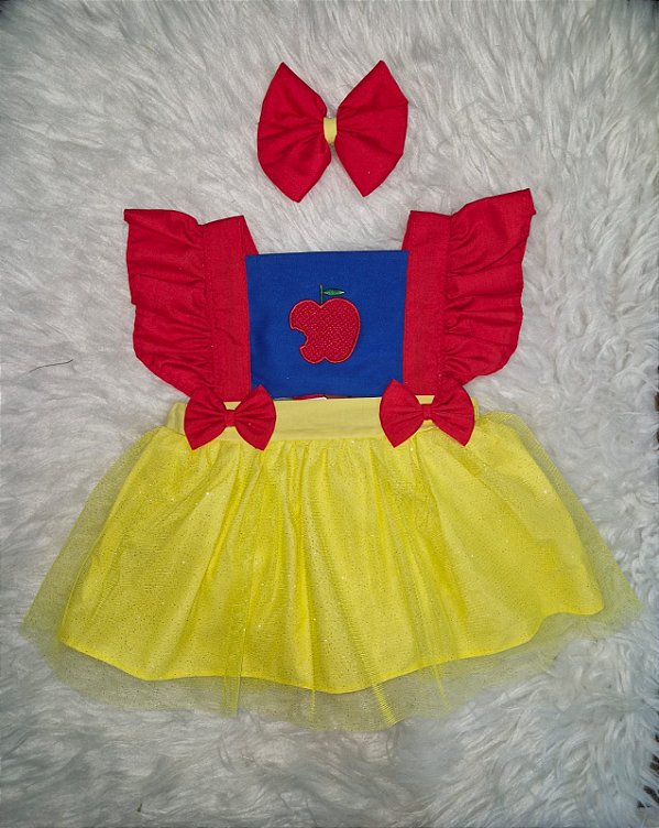 Jardineira  Branca de Neve  com Tule+ Laço