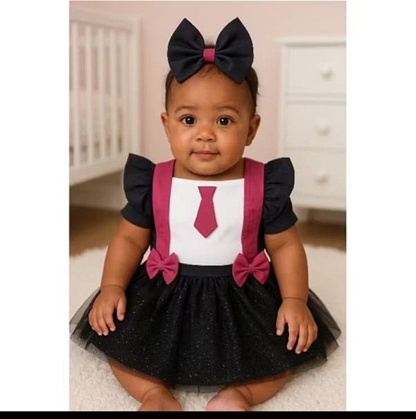 Jardineira Temática Poderosa Chefinha com tule+Laço