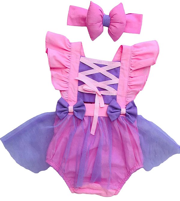 Romper com Tule Rapunzel+Laço