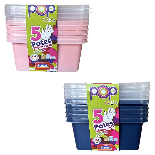 Jogo de Potes de Plástico Retangular Pop 5 pçs 380ml - Plasútil