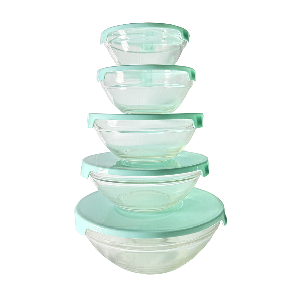 Conjunto De 5 Potes Bowls Tigelas De Vidro Com Tampa