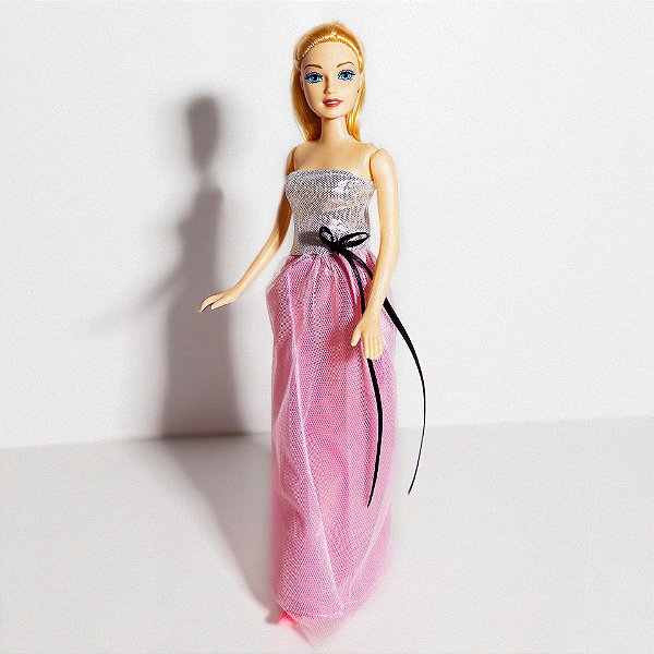 Boneca Princesa Liz Loira com Vestido Prata e Rosa