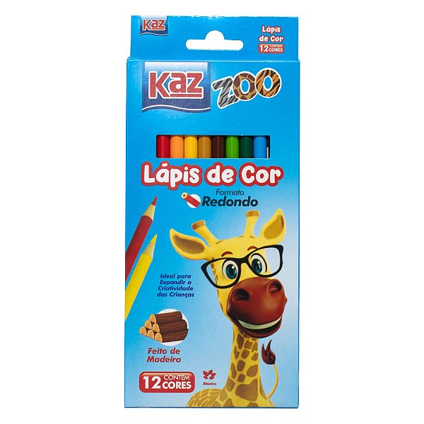 Lápis de Cor 12 Cores Redondo Zoo