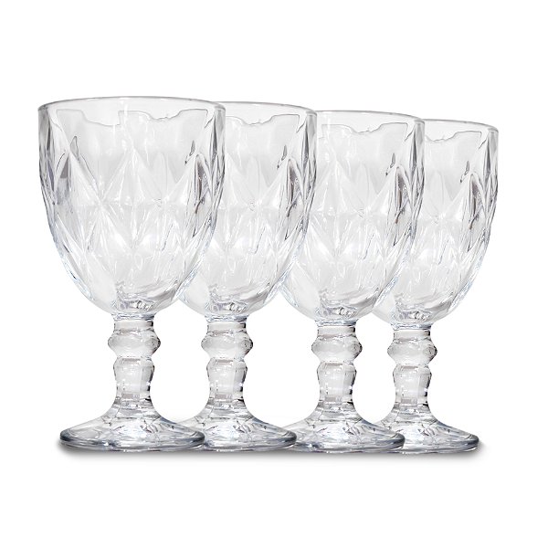 Conjunto de 4 Taça de Vidro 330ml Diamante Clear Premium