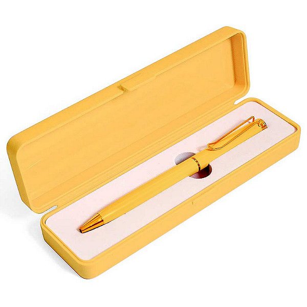 Caneta Esferográfica Azul Com Clip e Caixa Amarelo