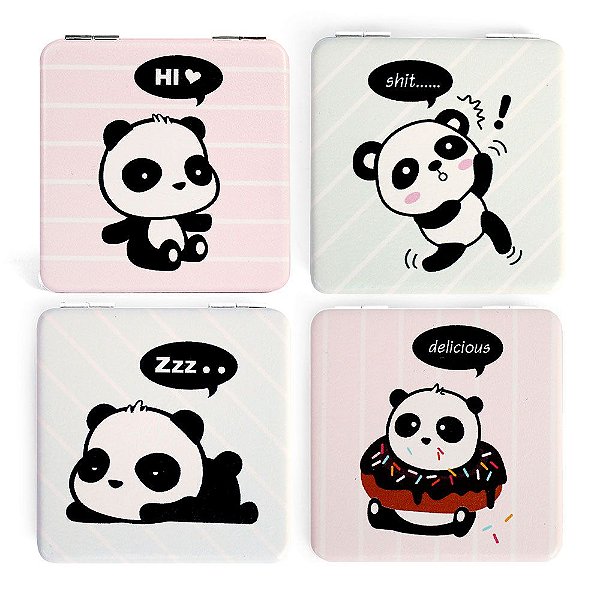 Espelho de Bolsa Quadrado Duplo Dobrável Fofo Panda