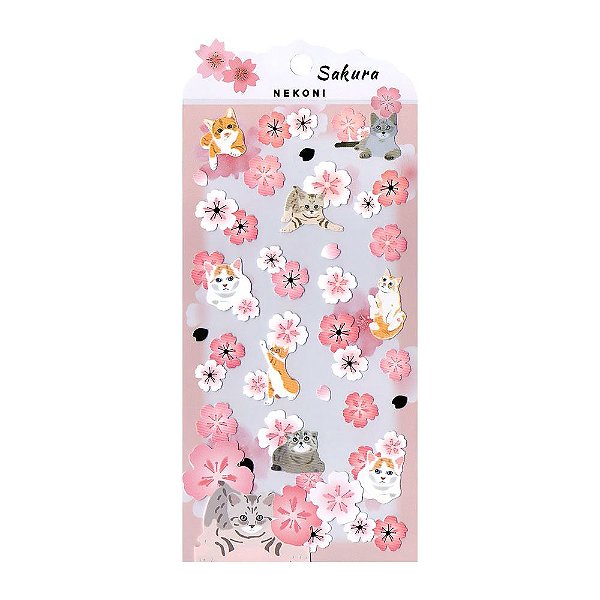 Adesivo Divertido Papel - Gatos Sakura Nekoni