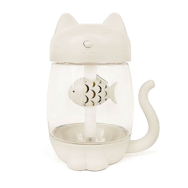Umidificador de Ar Multiuso Gato USB Com Função de Luz e Ventilador Branco