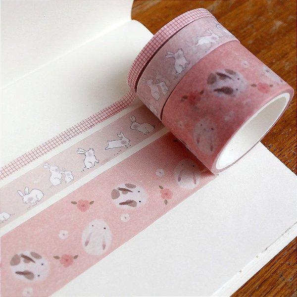 Kit de 3 Washi Tapes Coelhos Rosa