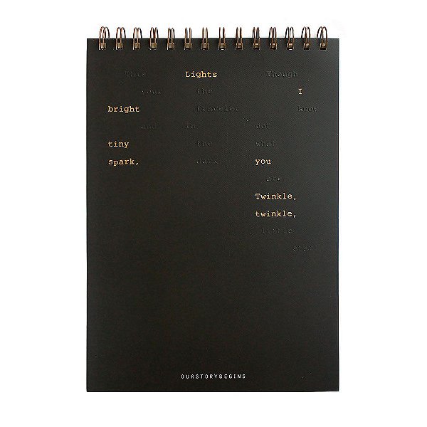 Caderno Espiral Sem Pauta Capa Dura 26x18cm Preto - Our Story Begins