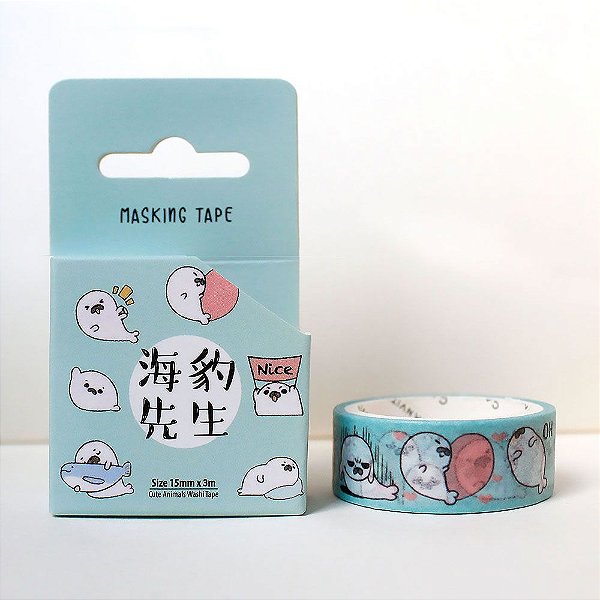 Fita Decorativa Washi Tape - Animais Foca Azul