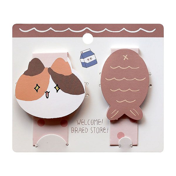 Kit com 2 Post-its Com Base Gato Peixe - Marrom