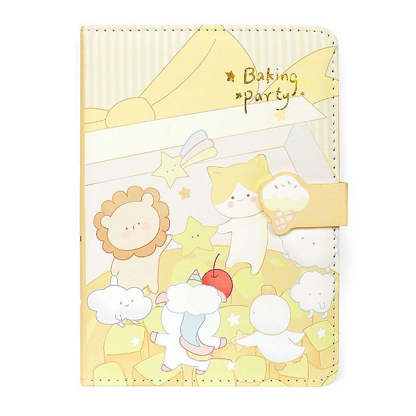 Caderno Brochura Com Folhas Ilustradas e Fecho Magnético Soft Touch Baking Party Animais Amarelo