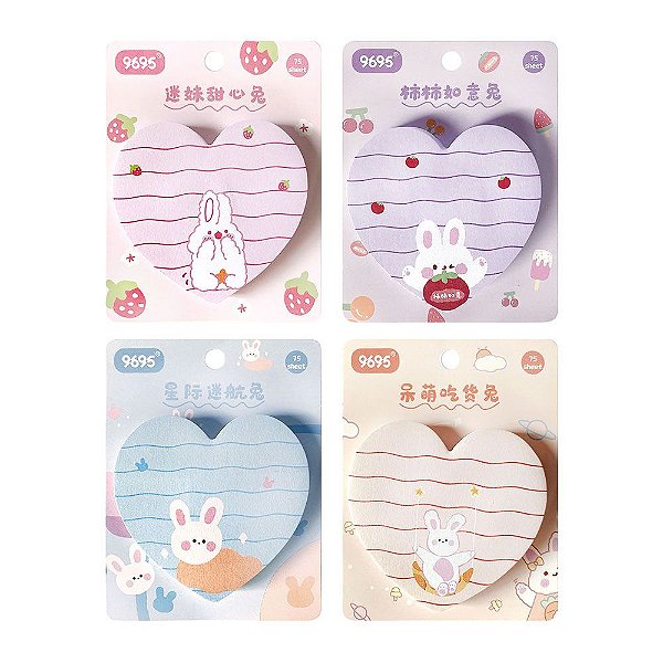 Bloco de Notas Autoadesivo Stick Marker 9695 Coração Coelho 75 Folhas