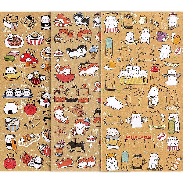 Adesivo Decorativo De Papel Animais Nekoni Urso Polar | Panda | Shiba Inu