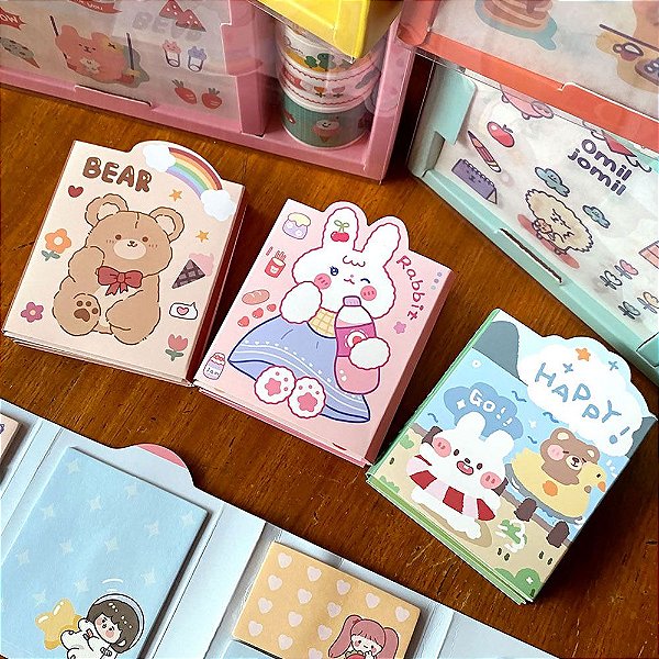 Bloco Autoadesivo Cartela Com 10 Blocos Adesivos Animais Fofos