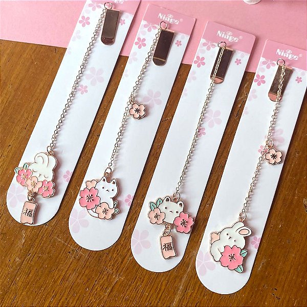 Marca Páginas De Metal Com Pingente Coelho Gato Sakura