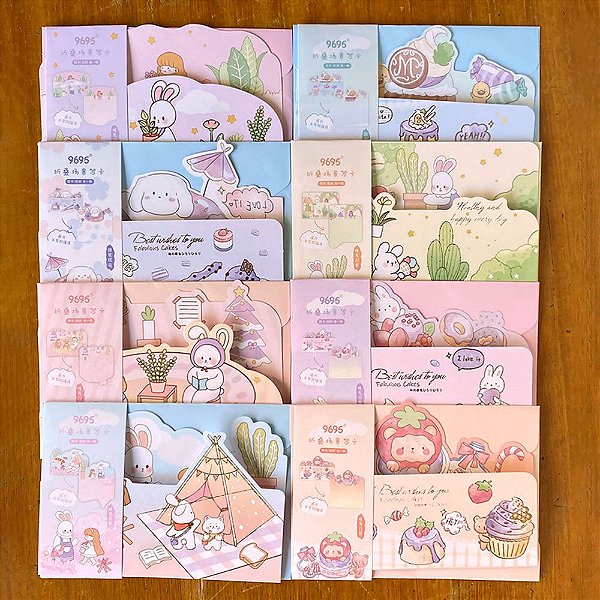 Kit Papel de Carta Decorado + Envelope Animais Tipo Cartão