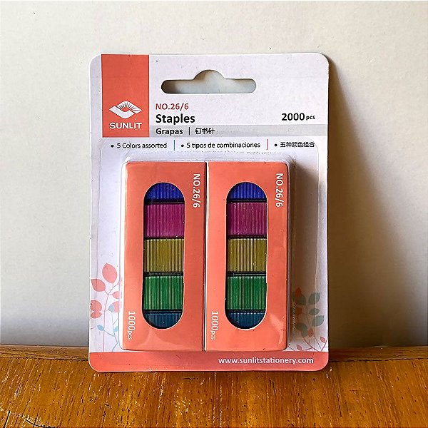 2000 Grampos Coloridos Para Grampeador no.26/6 Com 5 Cores
