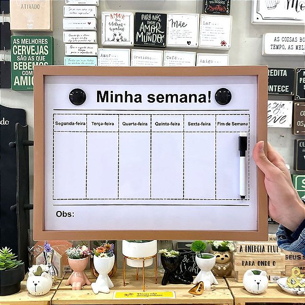 Lousa Magnética Planner Semanal Com Ímã e Caneta Bronze