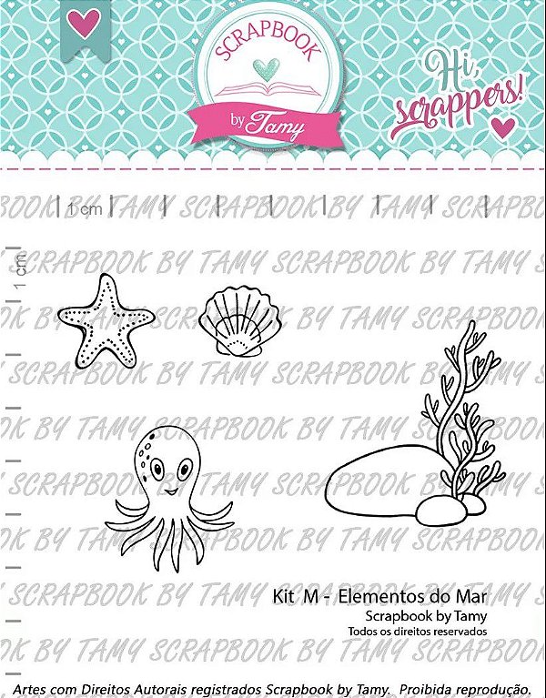 Kit de Carimbos M Elementos do Mar Scrapbook by Tamy - Lilipop