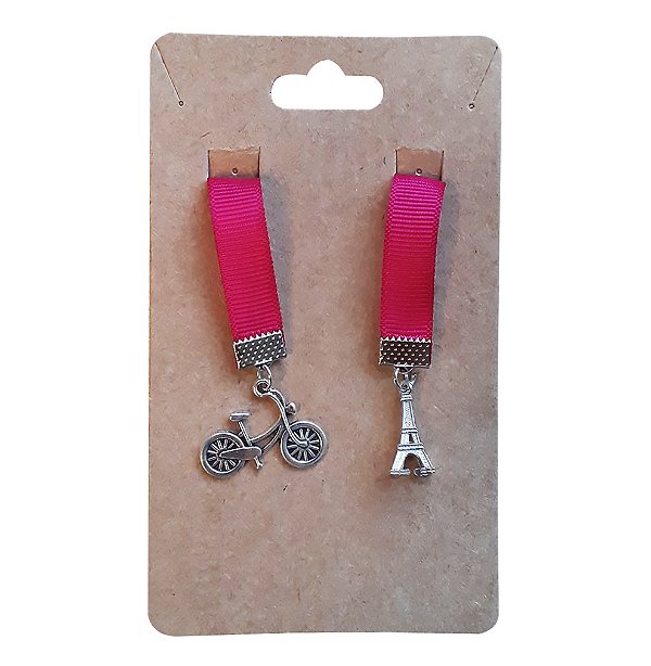 Marca Páginas Fita Pingente Bicicleta e Torre Eiffel Rosa X