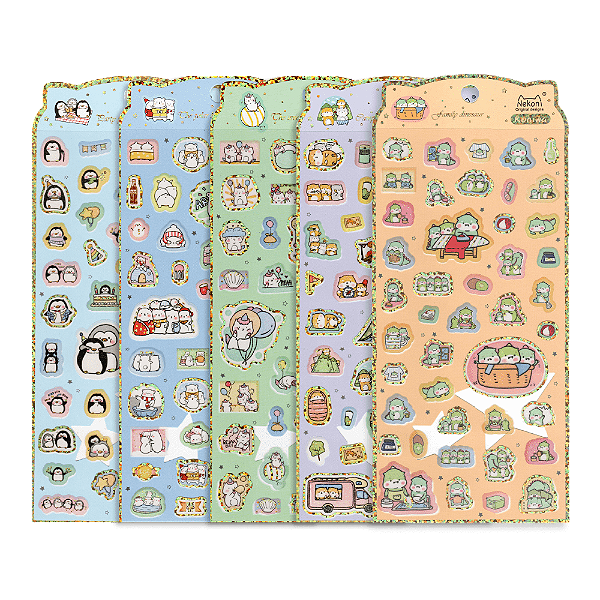 Adesivo Decorativo de Papel Animais Koniwa Nekoni Urso Polar | Unicórnio | Shiba Inu | Pinguim | Dinossauro