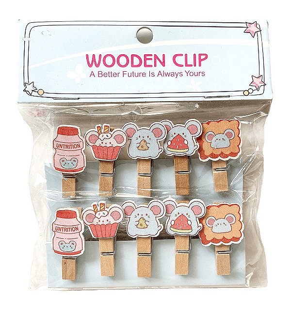 Prendedor de Madeira Sobremesas e Ratinho Com Cordão Wooden Clip
