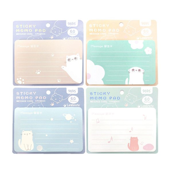 Bloco de Notas Autoadesivo Sticky Memo Pad 9695 Message Card Gatinho 60 Folhas