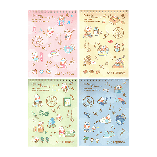 Caderno Espiral Sem Pauta Capa Dura 28x21cm Picnic Bunny
