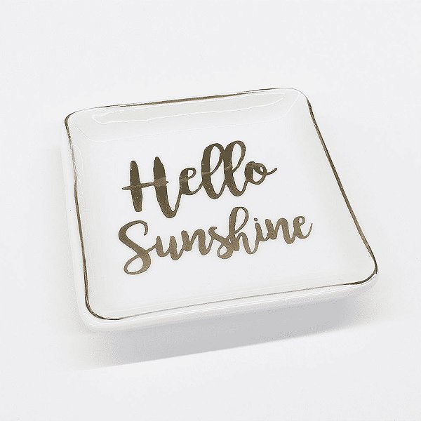 Pratinho Pequeno Porta Joias de Porcelana Quadrado Branco Hello Sunshine