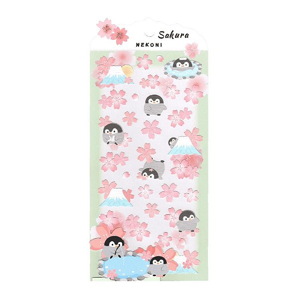 Adesivo Divertido Papel - Pinguim Nekoni Sakura