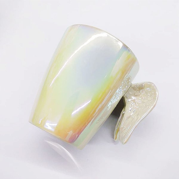 Caneca de Cerâmica Holográfica Alça de Asa de Anjo - Branco