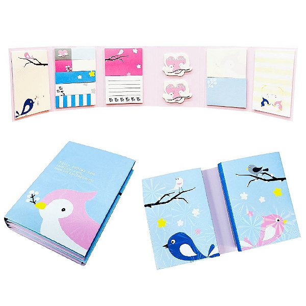 Cartela de Blocos Autoadesivos 6 Partes 12 Blocos Passarinho