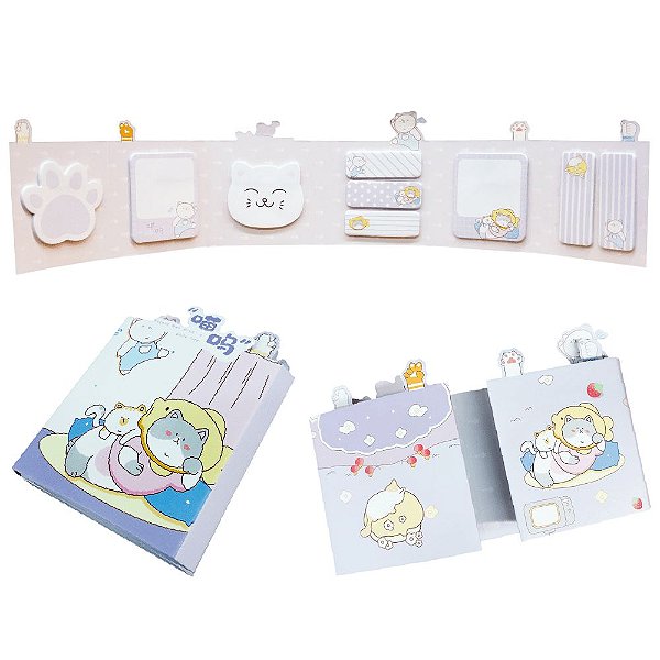 Cartela de Blocos Autoadesivos 6 Partes 9 Blocos Record Ben Miao's Daily Life Lilás