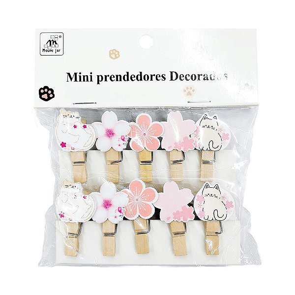 Prendedor de Madeira Gato Sakura Com Cordão