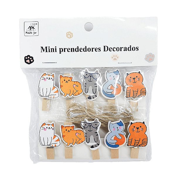 Prendedor de Madeira Gatinhos Com Cordão