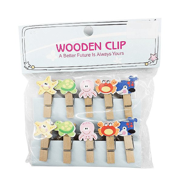 Prendedor de Madeira Animais Aquáticos Com Cordão Wooden Clip