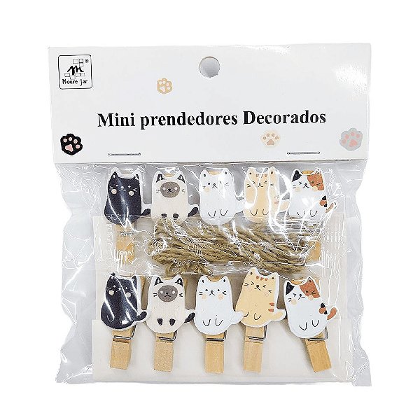 Prendedor de Madeira Gatinhos Fofos Com Cordão